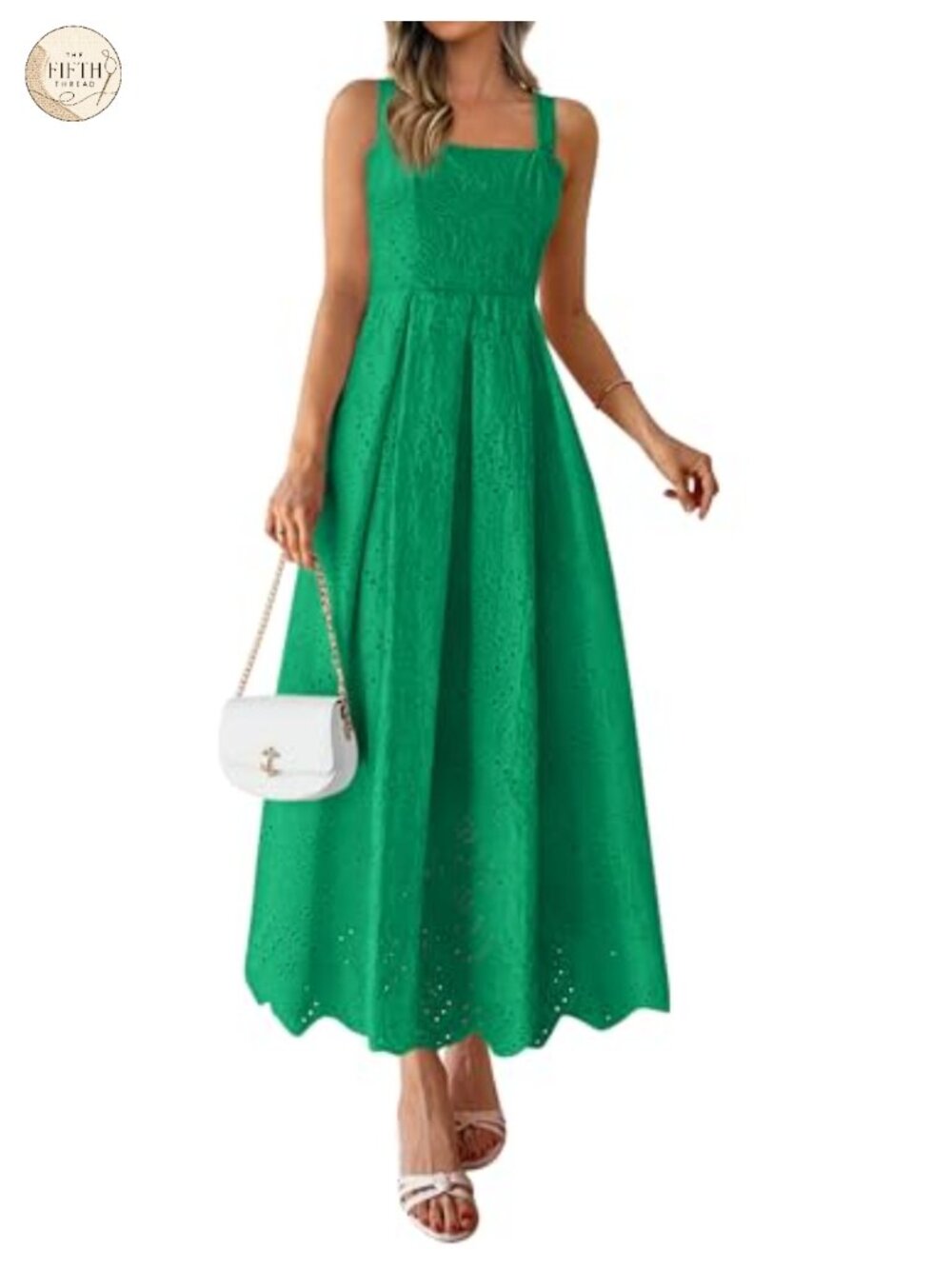 Sleeveless Eyelet Maxi Dress with Pockets A-Line Ruffle Sundress